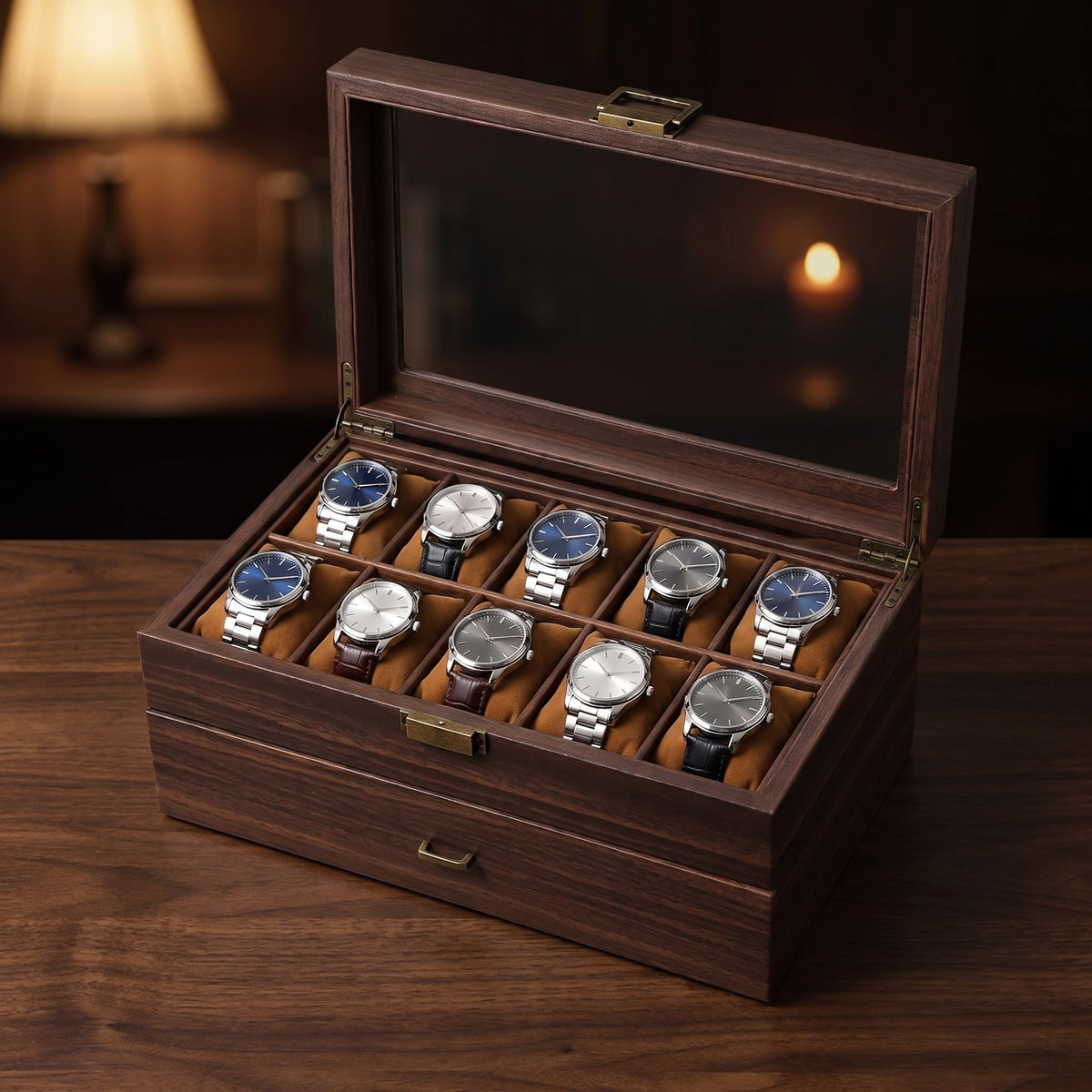 Boîte à montres à deux étages avec tiroir