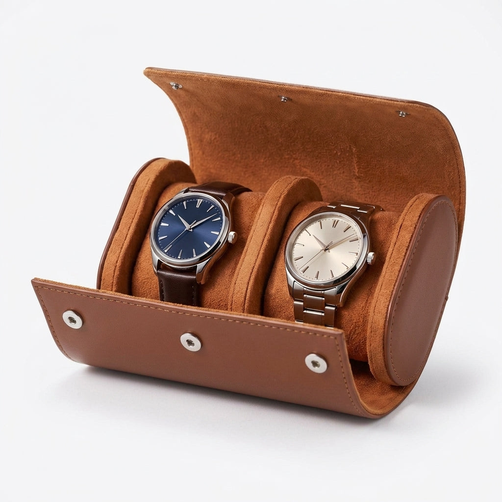 Étui de Voyage ROULEAU, 2 Montres, Cognac