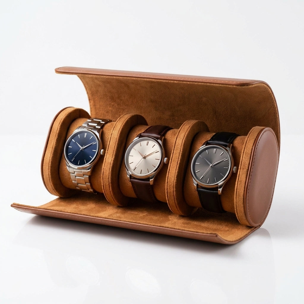 Étui de Voyage ROULEAU, 3 Montres, Cognac
