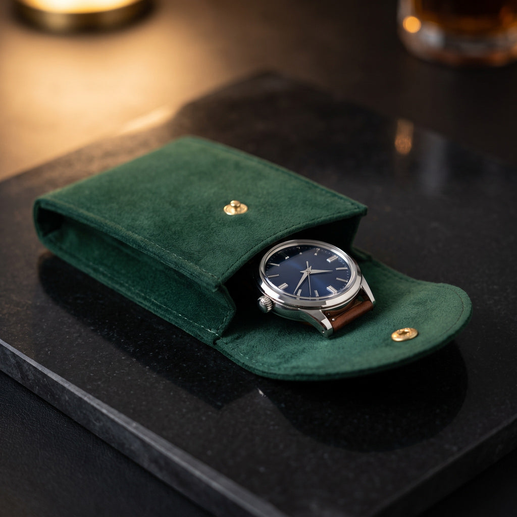 Étui à Montre ESCALE, Flanelle Vert Sapin, ouvert