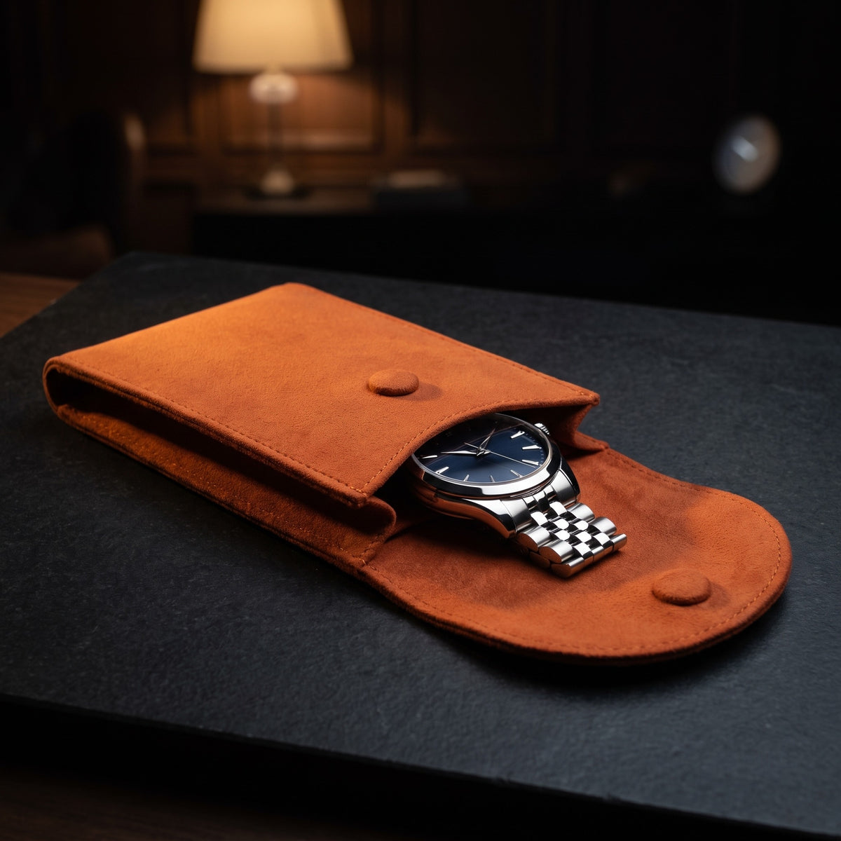 Étui à Montre NOMADE, Flanelle Orange, ouvert Image