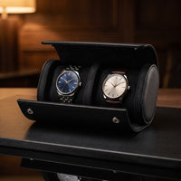 Étui de Voyage ROULEAU, 2 Montres, Noir, ouvert