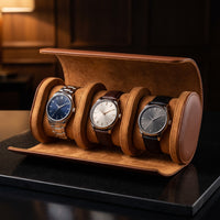 Étui de Voyage ROULEAU, 3 Montres, Cognac, ouvert