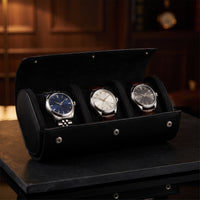 Étui de Voyage ROULEAU, 3 Montres, Noir, ouvert